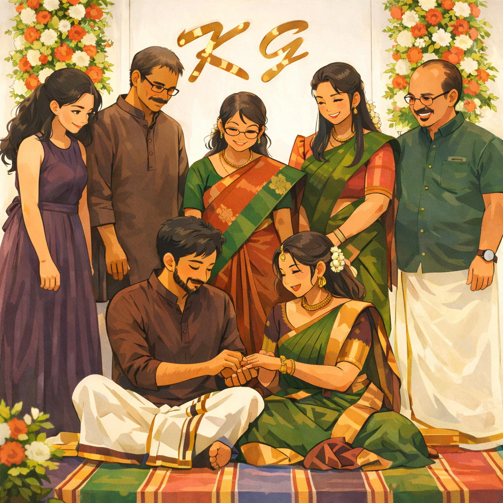 Gokul and Kavya family ceremony illustration